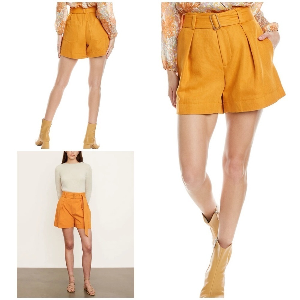 NWT Vince Burnt Orange Belted Twill Linen-Blend Short 10